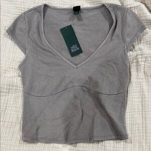 Wild Fable Gray Ribbed V-Neck Top